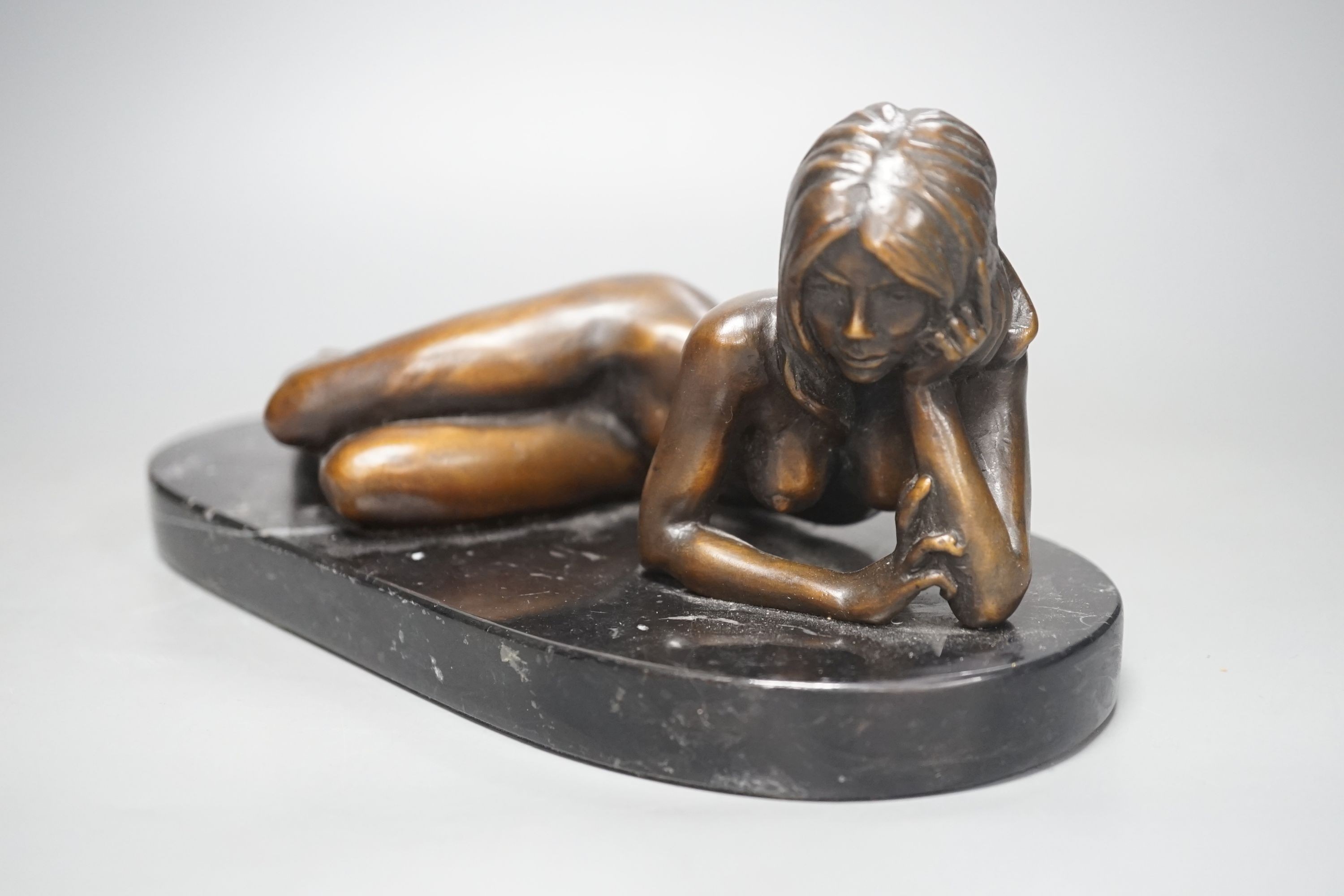 Bronze reclining nude by Ronald Cameron - 26cm long